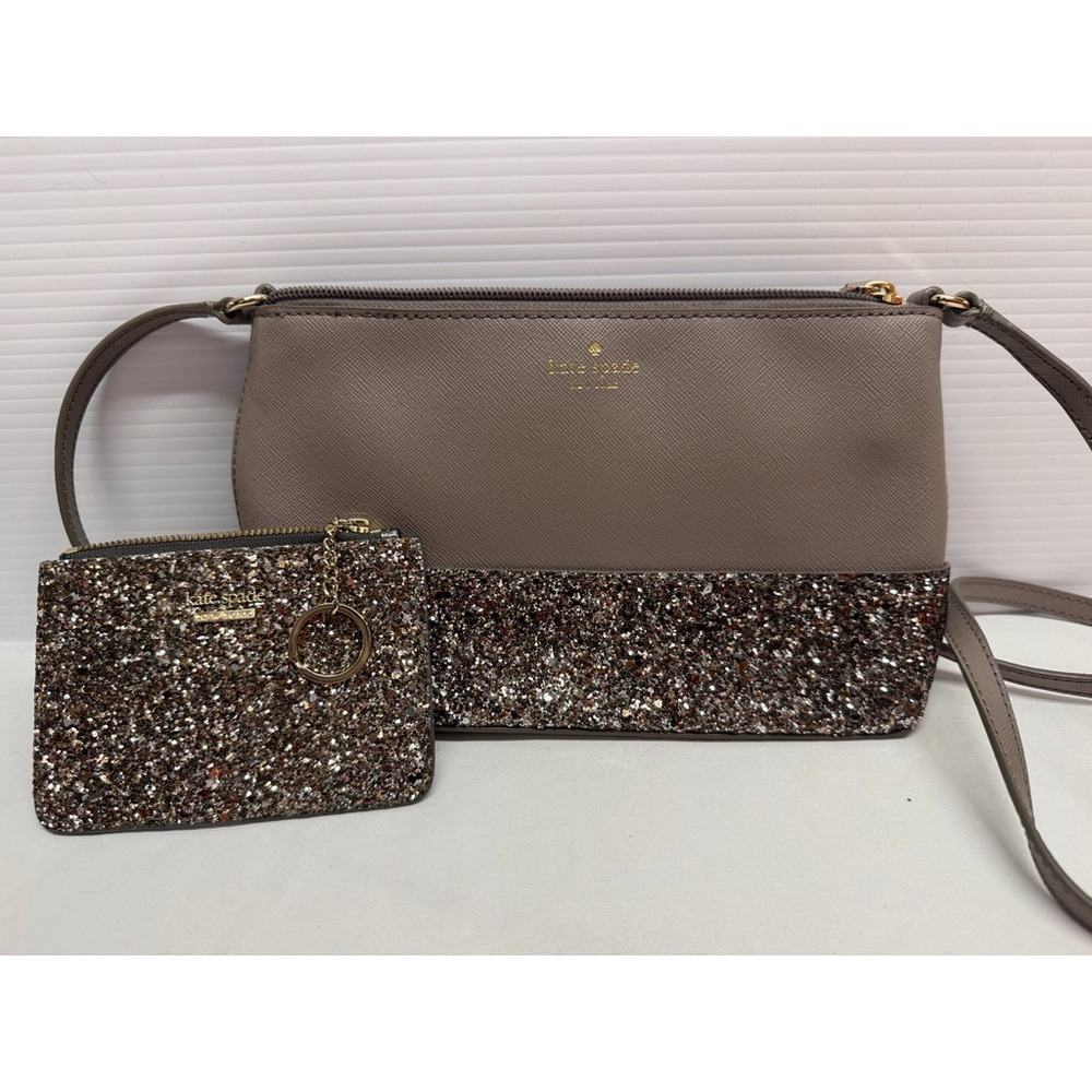 Kate Spade Greta Court Ramey City Scape Grey Glitter Crossbody Bag & WALLET NEW!